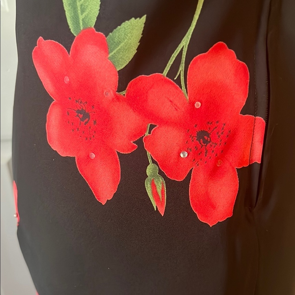 BETSY & ADAM Women's Red/Black Floral w/rhinestones sleeveless SZ 6 Maxi Dress - Picture 5 of 13